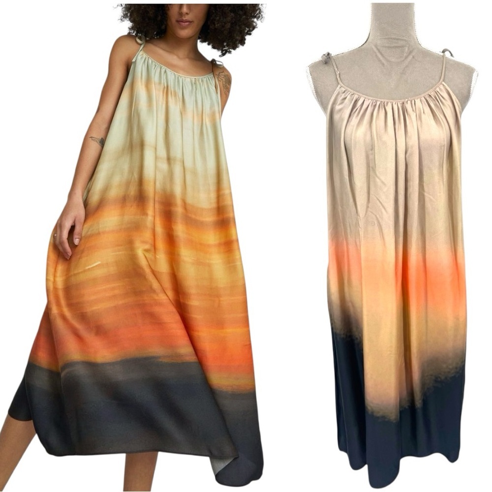 No. 6 Gradient Midi Dress - Orange, Black, Cream